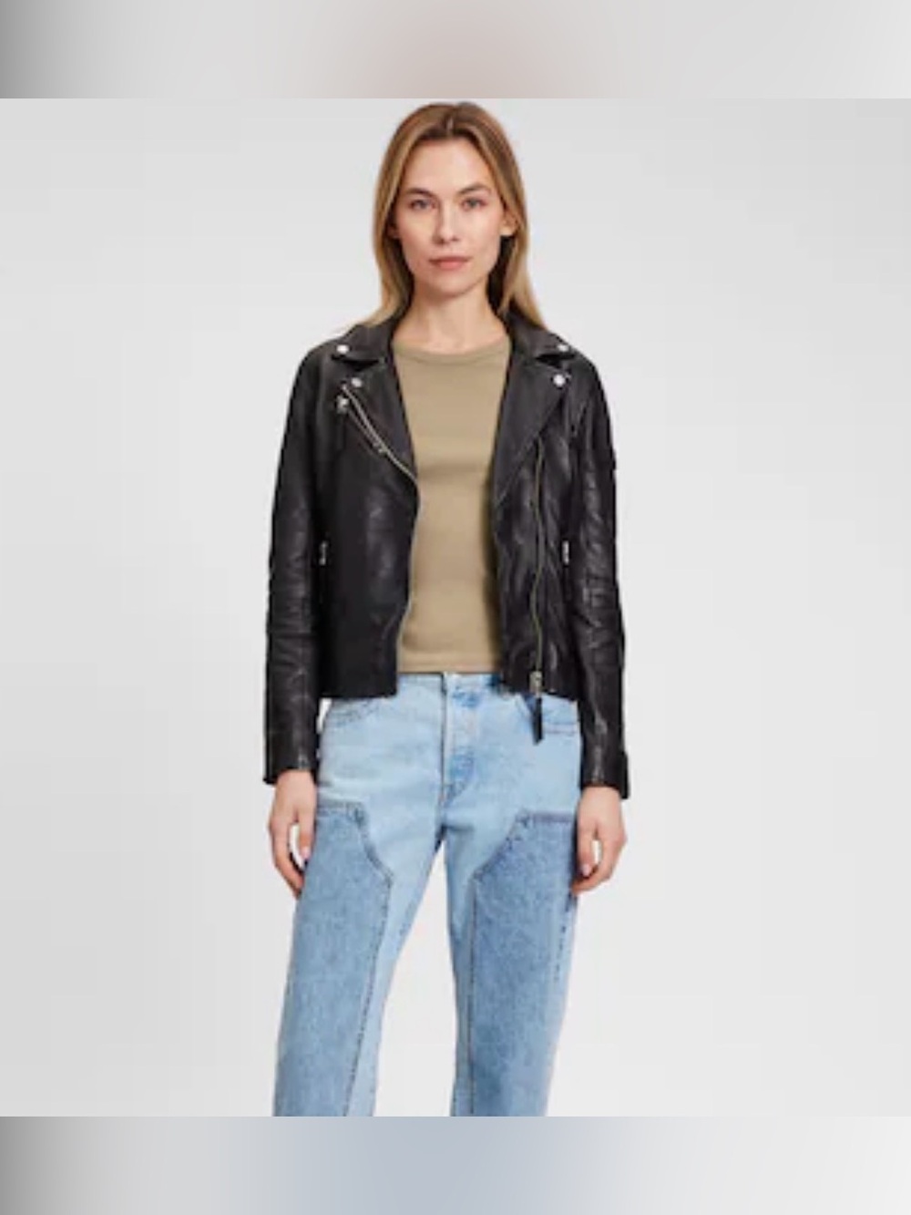 Classic Black Genuine Leather Biker Jacket - Women Mauritius